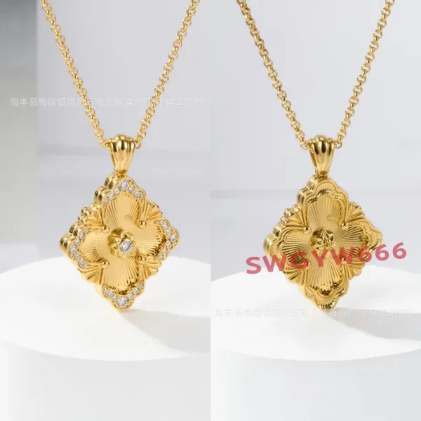 Design Floral Pendant Necklace Gold Jewelry - 1