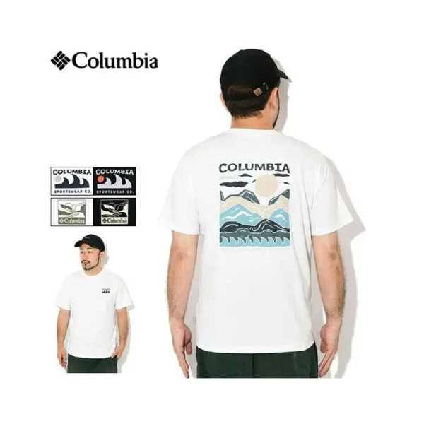 Design Columbia Graphic Mountain Print T-Shirt Light Blue T-Shirt T-Shirts - 8