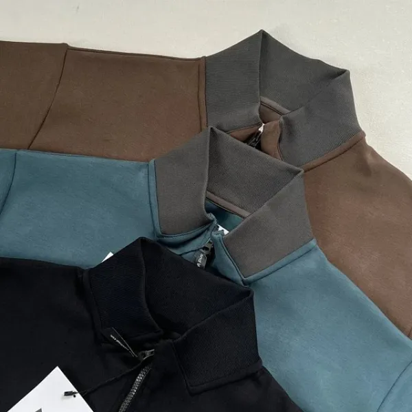 Design Half-Zip Fleece Pullover Brown with Contrast Pocket Tops - 25