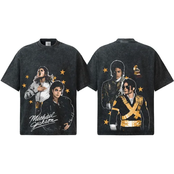 Design Michael Jackson Graphic Washed Black T-Shirt T-Shirts - 1