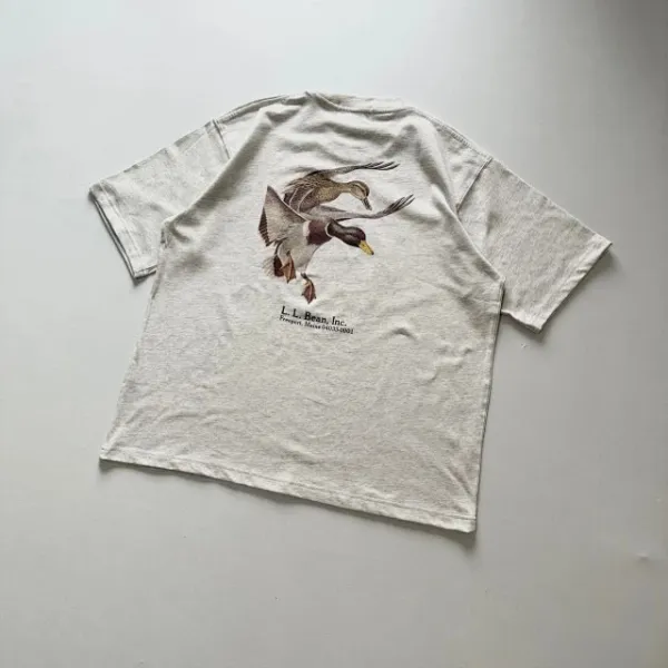 Design L.L. Bean Inc. Duck and Basset Hound Graphic T-Shirt White / Heather Gray T-Shirts - 16