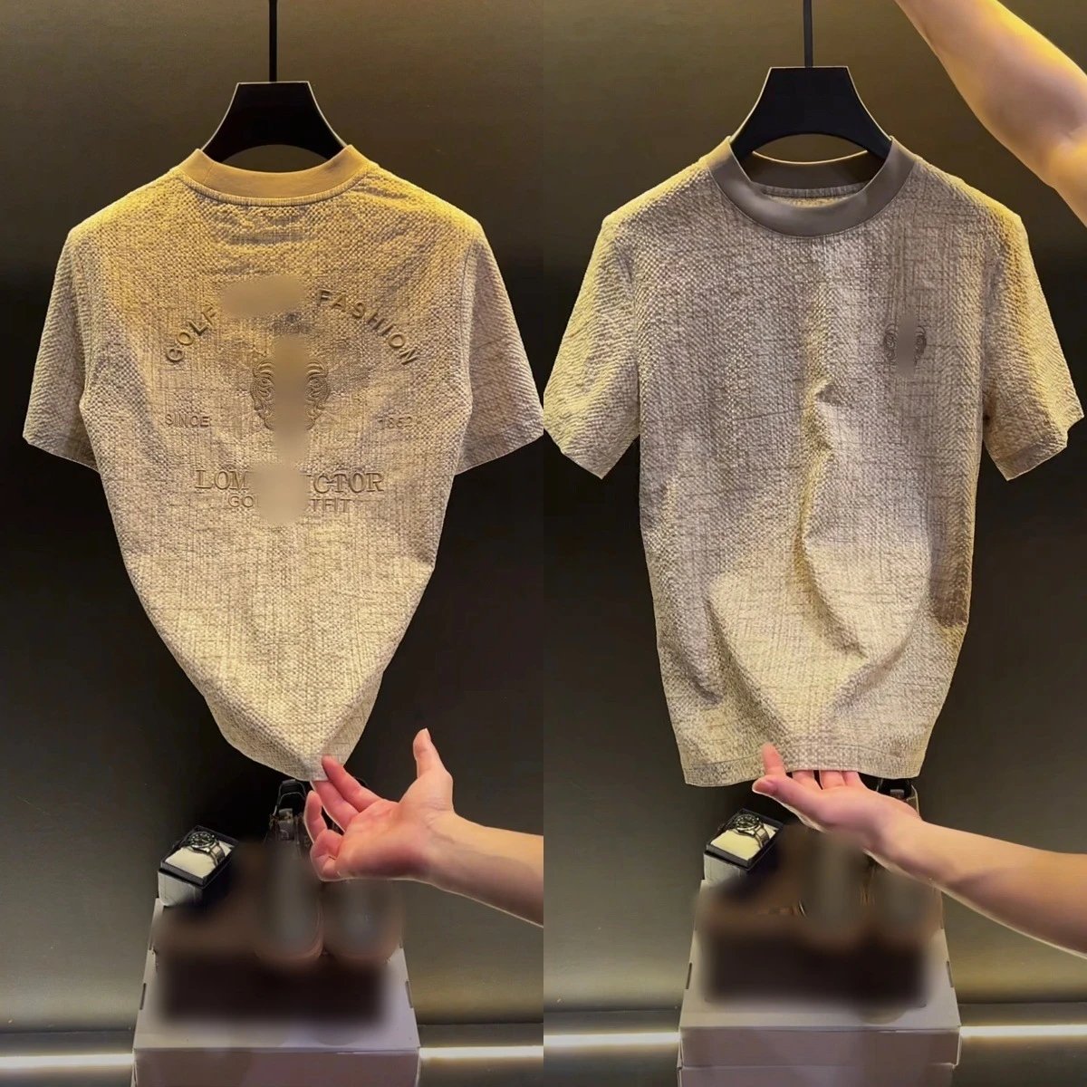 Design Embossed Textured T-Shirt Beige T-Shirt - 4