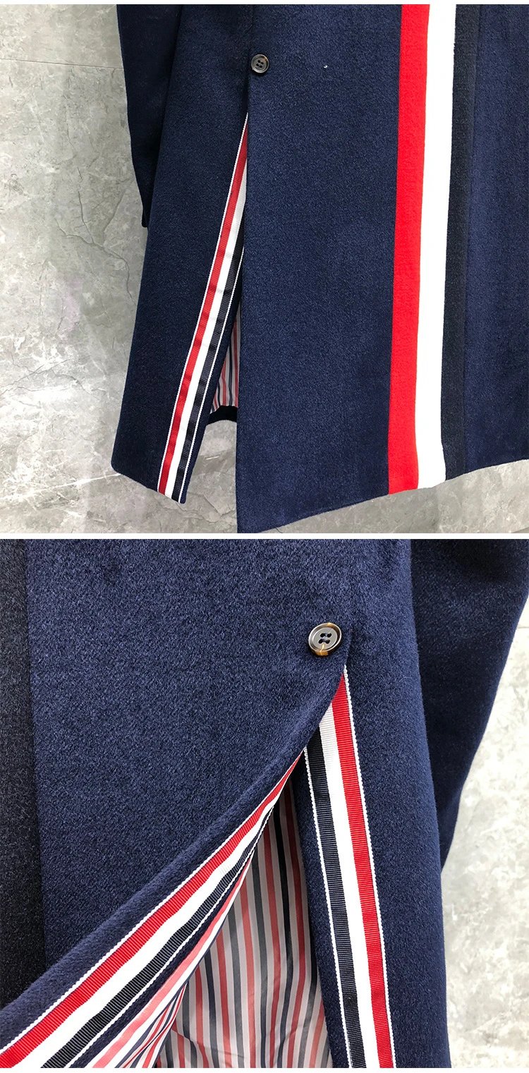 Thom Browne Stripe Detail Wool Coat Navy Outerwear Coat - 11