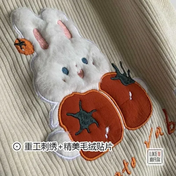 Design Tomato Rabbit Corduroy Tote Bag Beige - 25