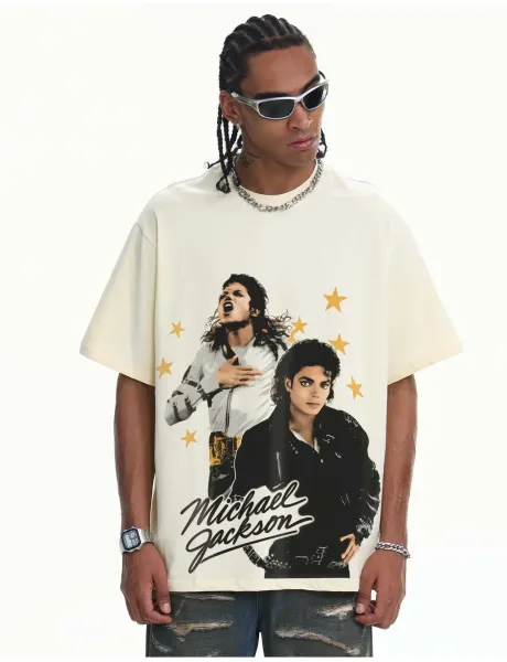 Design Michael Jackson Graphic Washed Black T-Shirt T-Shirts - 18
