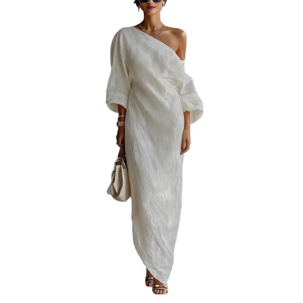 White Linen One Shoulder Maxi Dress