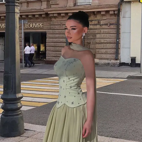 Design Strapless Corset Gown with Crystal Embellishments in Sage Green Formal Dress - 4