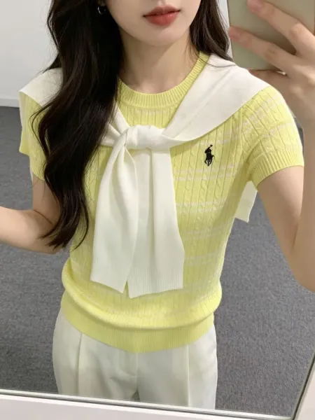 Polo Ralph Lauren Cable Knit Sailor Collar Top Yellow - 10