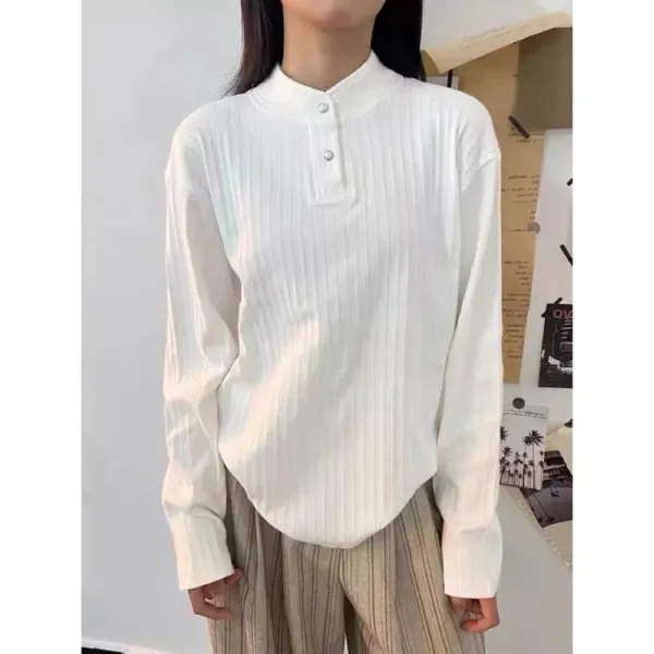 Design Henley Shirt Gray Ribbed Top - 8