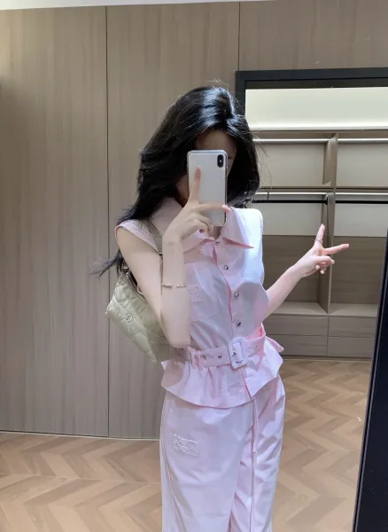 Design Sleeveless Shirt and Wide-Leg Pants Set White - 7