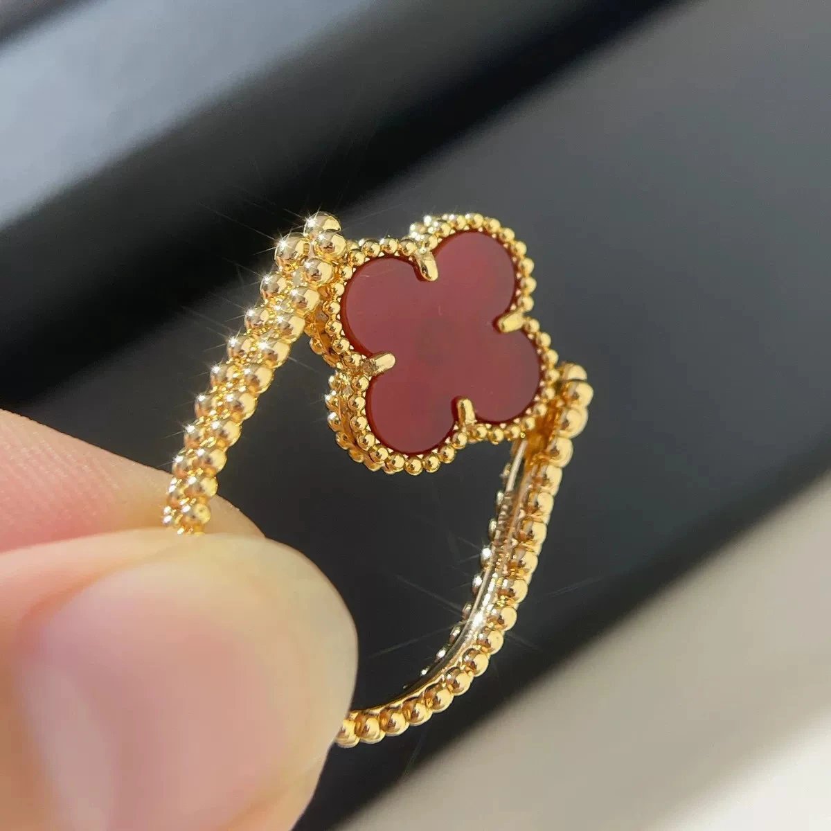 Van Cleef & Arpels Alhambra Motif Ring Collection Red Enamel and Gold Rings Jewelry - 6