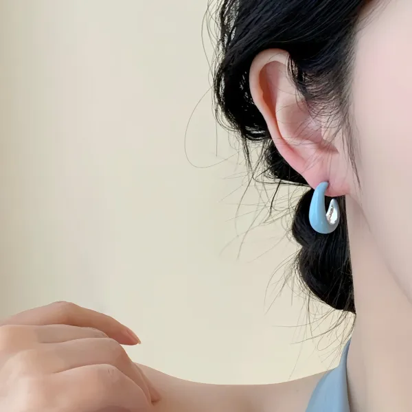Design Minimalist Glossy White Hoop Earrings Jewelry - 16