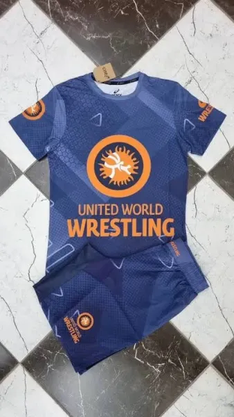 Design United World Wrestling Performance Set Navy Blue Activewear - 9