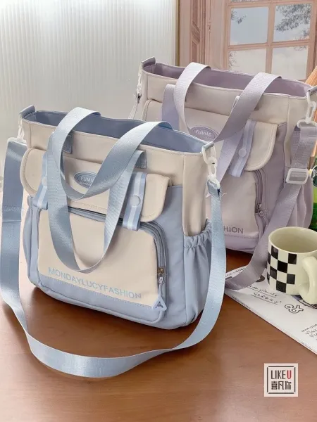 Design FUMIAO Monday Lucy Fashion Tote Bag Burgundy and Cream Tote Bag - 12