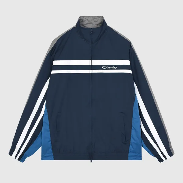 Balenciaga Striped Windbreaker Jacket White / Navy Outerwear - 5