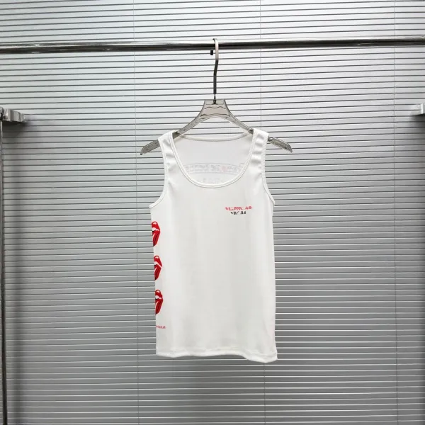 Design The Rolling Stones x Unknown Brand Lips Print White Vest Top - 1