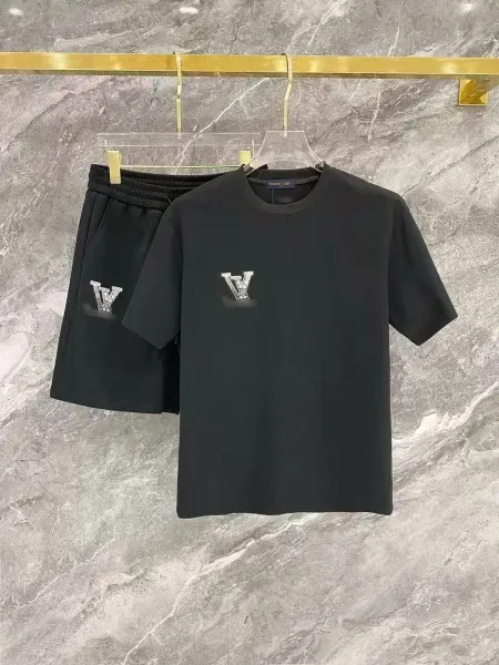 Louis Vuitton Monogram Embroidered Black T-Shirt and Shorts Set - 1