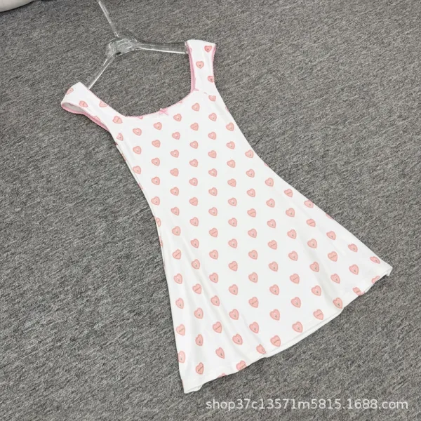 Design Heart Print Sleeveless A-Line Dress White Pink - 7