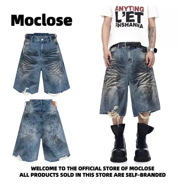Design Moclose Brand Distressed Wide-Leg Denim Shorts Blue Shorts - 5