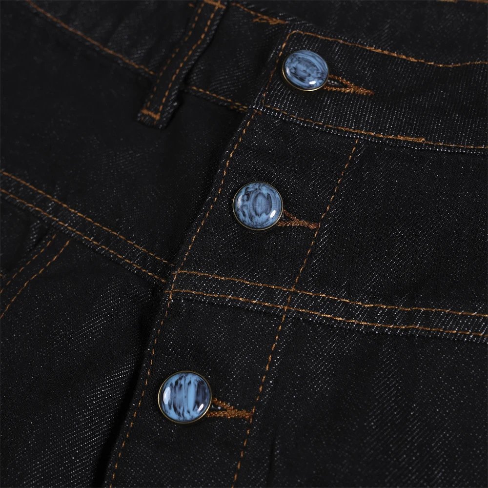 Riende Denim Wide Leg Black Button Front Jeans