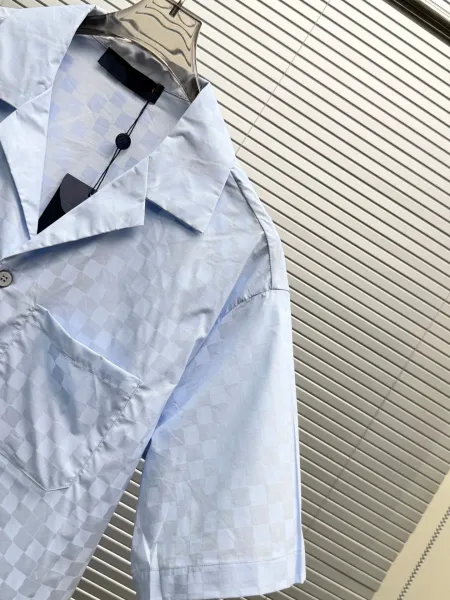 Design Short-Sleeve Checkerboard Shirt Light Blue - 7