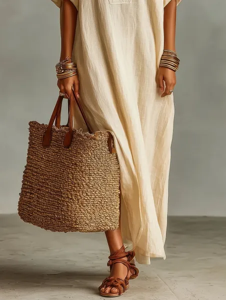 Design Caftan-Style Linen Dress Beige Shirt-Dress - 7