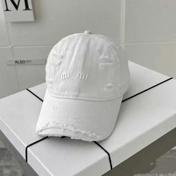 Miu Miu Distressed Beige Baseball Cap - 18