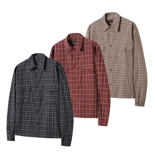 Design Oversized Plaid Shirt in Brown, Navy, and Red with White T-Shirt Layering Tops.shirt - 18