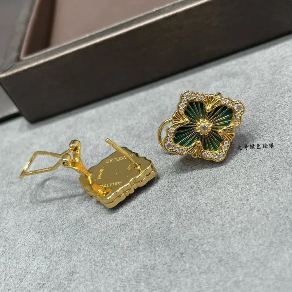 Design Floral Enamel Earrings with Red Guilloché Enamel and Cubic Zirconia - 37