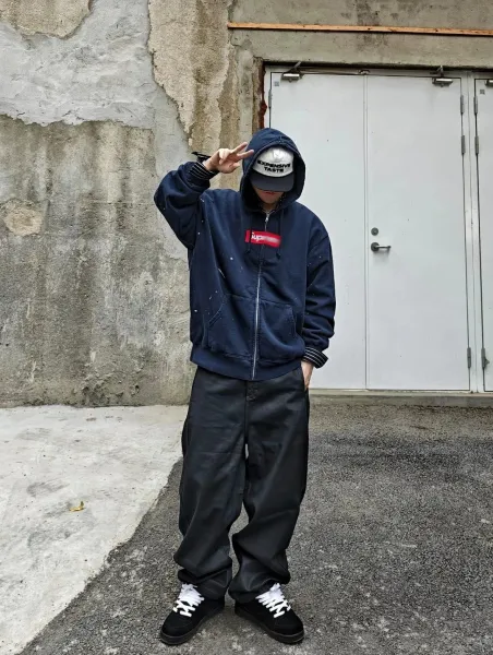 Supreme Paint Splatter Box Logo Zip-Up Hoodie Navy - 5