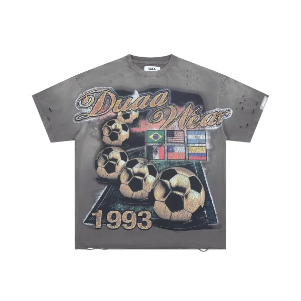 Design Duaa Near 1993 Soccer Graphic Distressed Gray T-Shirt T-Shirts - 1