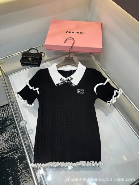 Miu Miu Knit Polo Dress Pink with Ruffled Trim - 7