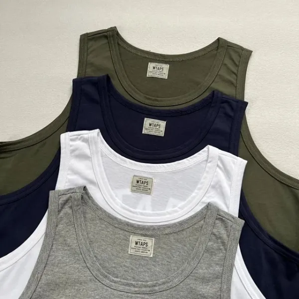 A Bathing Ape WTAPS Arch Logo Tank Top in White, Gray, Navy, and Army Green Vest Top - 27