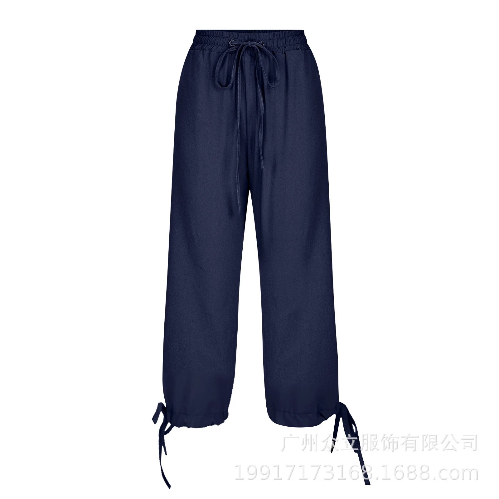 Design Capri Pants Light Blue Drawstring Waist with Cuff Ties - 34