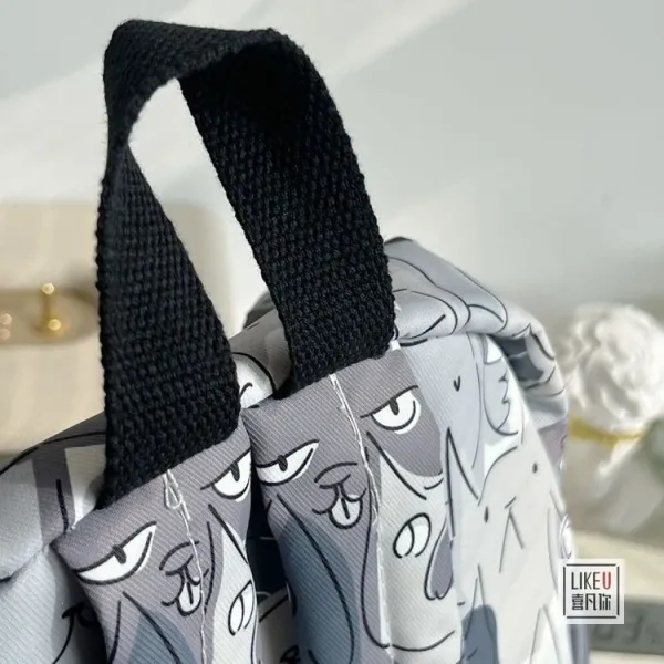 Design Cat Print Gray Multicolor Casual Backpack - 18