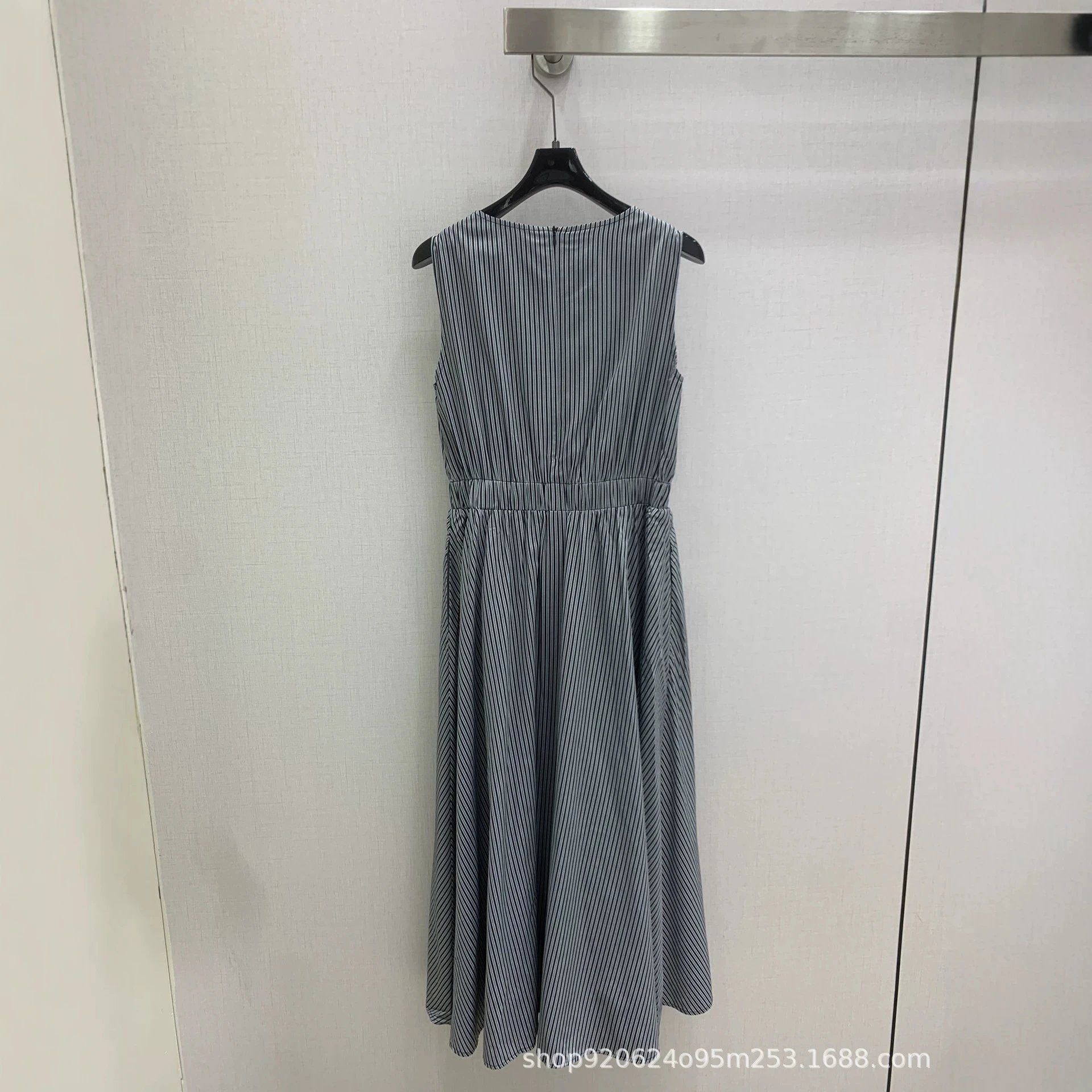 Miu Miu Striped Gray Sleeveless Midi Dress