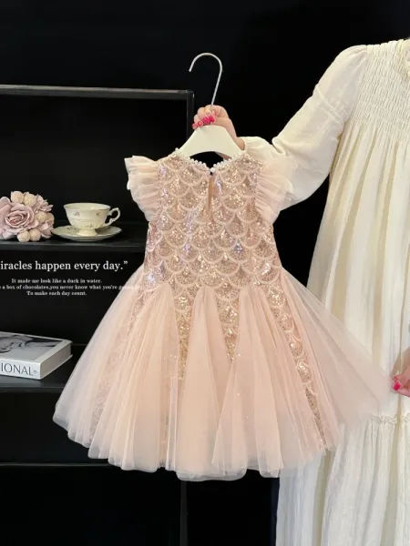 Design Mapplethorpe Pink Pearl-Trimmed Tulle Dress with Bow Accent Dress - 5