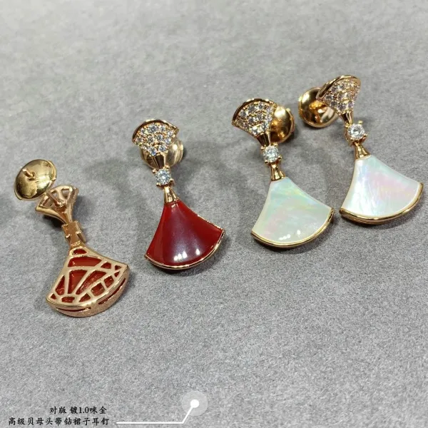Design Fan-Shaped Enamel Earrings Red Gold Jewelry - 21