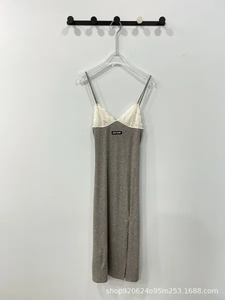 Miu Miu Lace-Trimmed Gray Slip Dress - 3