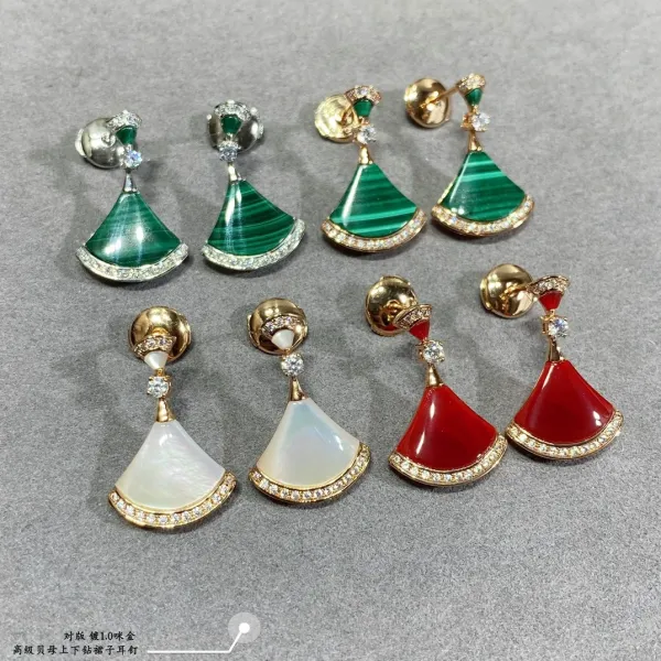 Design Fan-Shaped Enamel Earrings Red Gold Jewelry - 28
