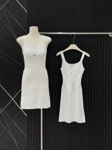 Miu Miu Knit Mesh Panel Dress White - 1