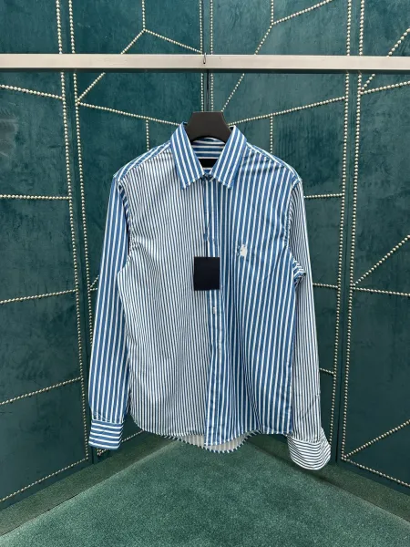 Design Striped Button-Up Shirt Blue and White - 1