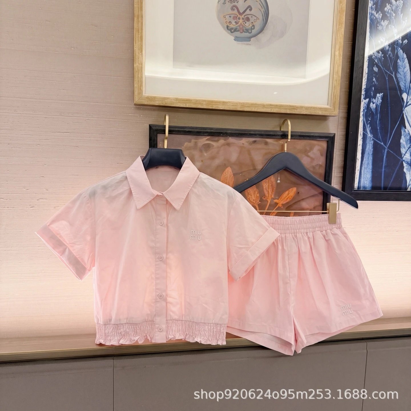 Miu Miu Logo-Embroidered White Shirt and Shorts Set - 6