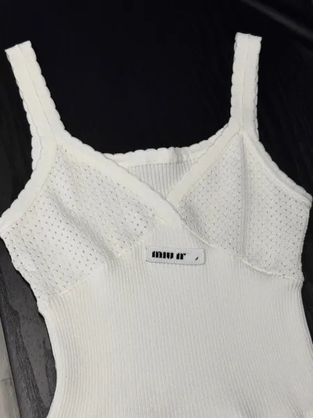 Miu Miu Knit Mesh Panel Dress White - 13