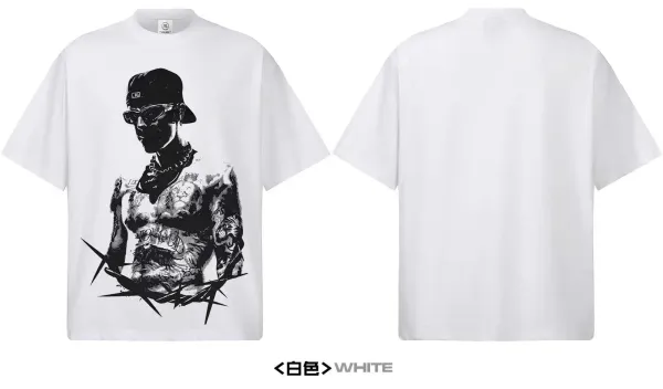 Design Graphic Print Beige Oversized T-Shirt - 13