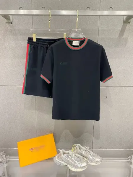 Gucci Logo T-Shirt and Track Shorts Set Navy with Red-Green Trim - 1