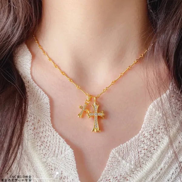 Design Cross Pendant Necklace with Crystal Accents Silver Jewelry - 10