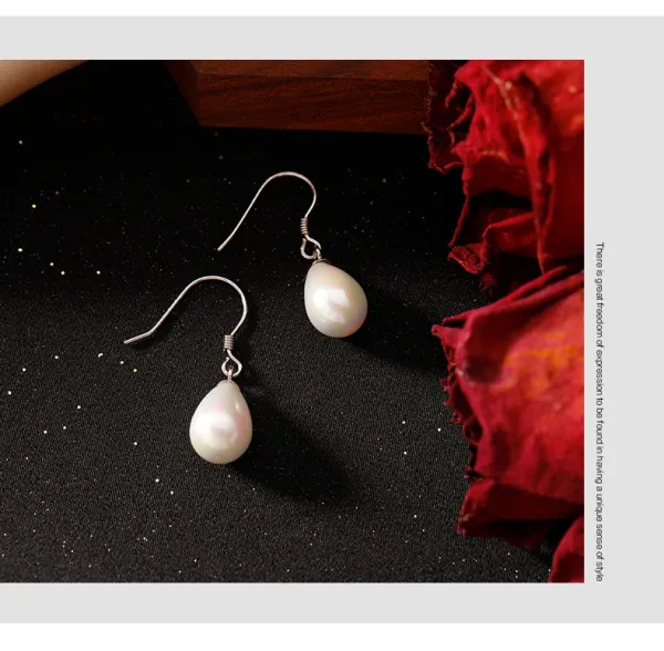 Design Pearl Drop Earrings 13mm Silver Tone Jewelry - 11
