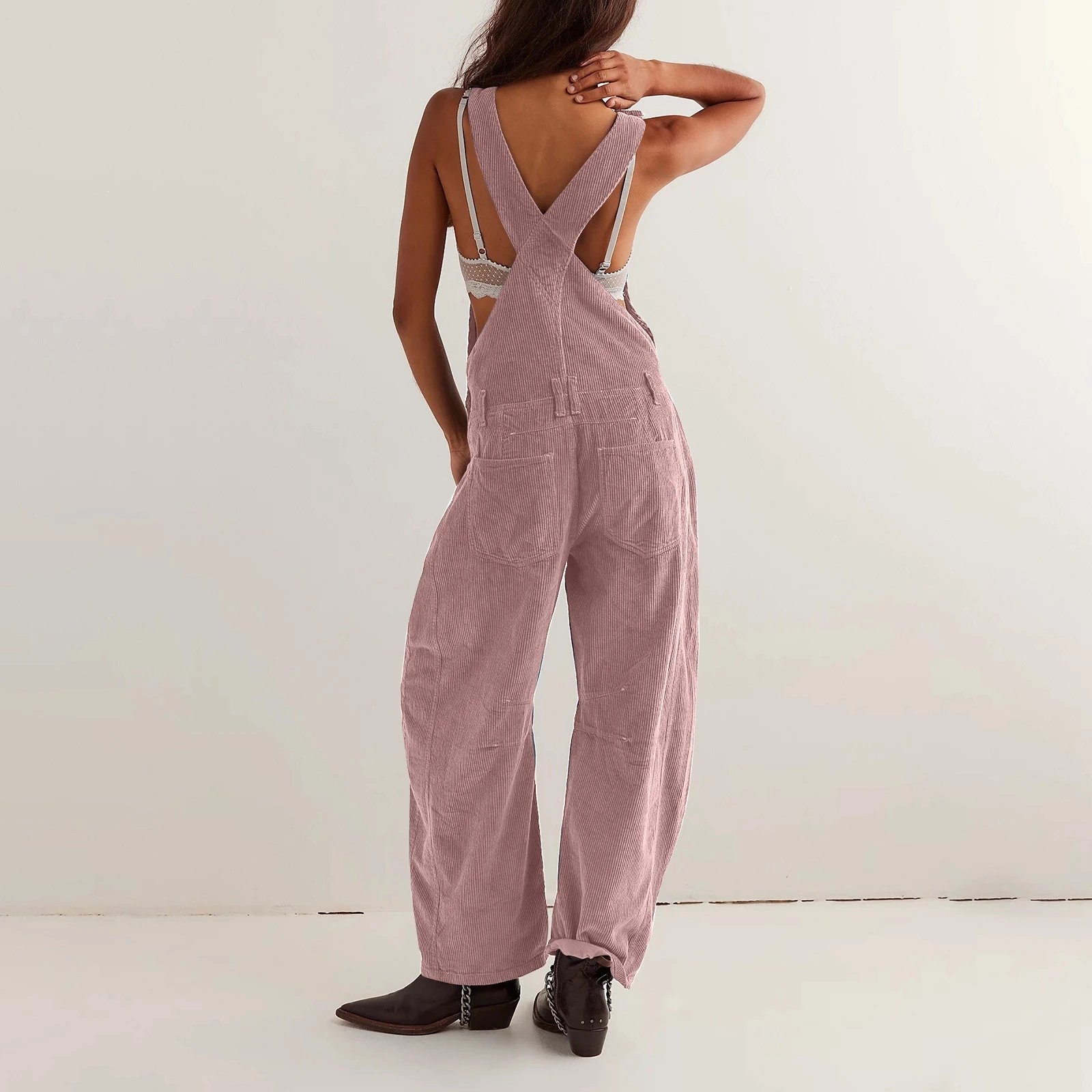 Design Black Corduroy Wide-Leg Overalls Pants - 16