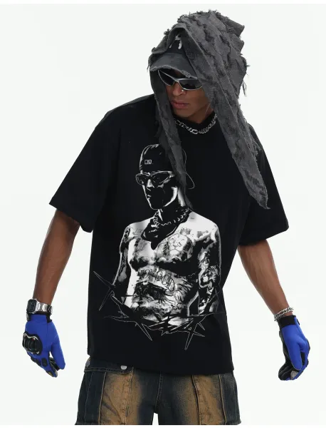 Design Graphic Print Beige Oversized T-Shirt - 18